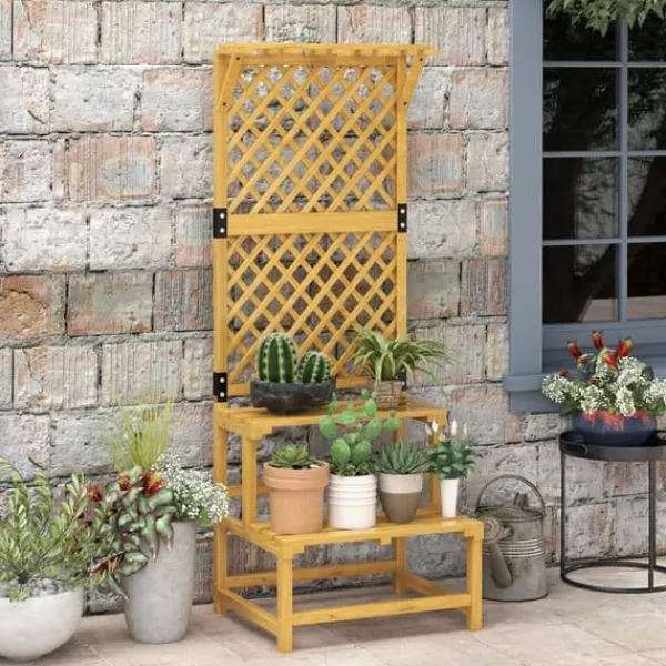 Discount Planteholder træ 2 niveauer med espalier 60x50x166 cm gul til have/terrasse Plantestativer