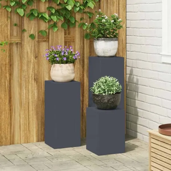 Online Planteholdere 3 pcs - Minimalistisk Udendørs Design | Farve: Antracit | Størrelse: 24x24x75 cm Plantestativer