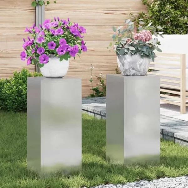 Online Planteholdere i rustfrit stål - Minimalistisk udendørs design | Størrelse: 24x24x55 cm | Farve: Sølv | 2 pcs Plantestativer
