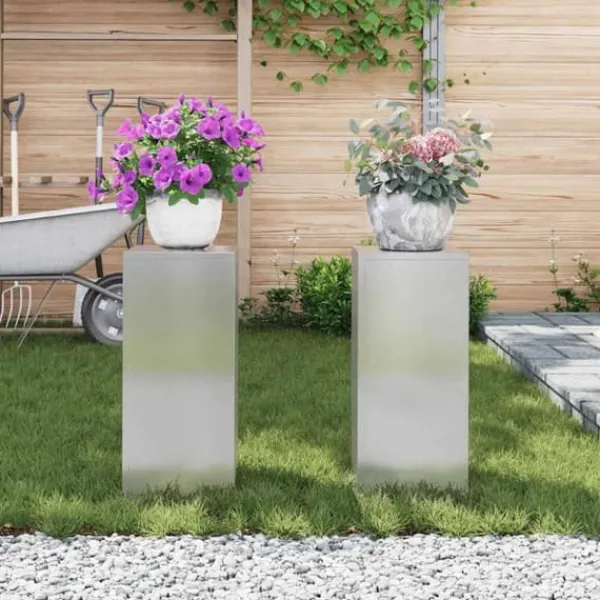 Online Planteholdere i rustfrit stål - Minimalistisk udendørs design | Størrelse: 24x24x55 cm | Farve: Sølv | 2 pcs Plantestativer