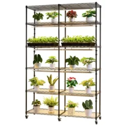 Clearance Plantehylde - 6-etagers Dobbeltrækket Plantestativ - 180 cm Højt - Med Hjul - Timer - 200W Fuldspektrum Vækstlys - Til Indendørs Planter - Frøopstart | CDON Plantestativer