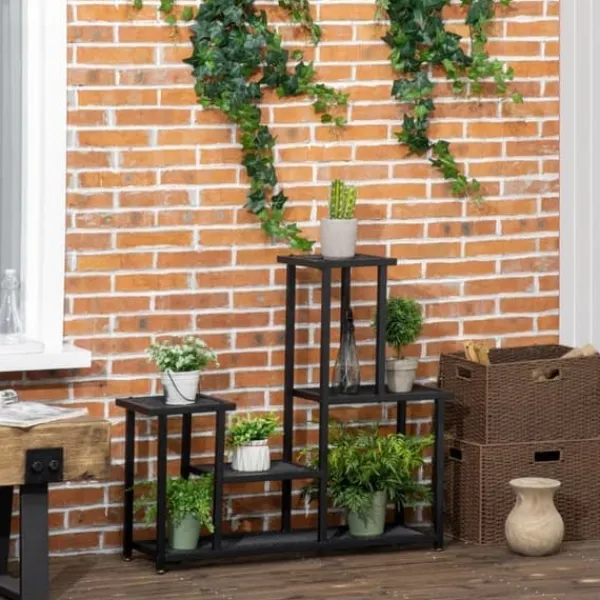 Hot Plantehylde 4 niveauer metal sort 91 x 25 x 83 cm til have altan Plantestativer