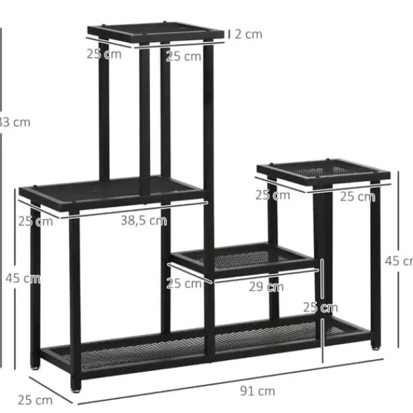 Hot Plantehylde 4 niveauer metal sort 91 x 25 x 83 cm til have altan Plantestativer