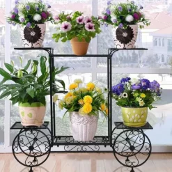Online Plantehylde i vognstil - Blomsterreol - 6 Niveauer - Metal - Parisisk Stil - Inde/ude - Sort Plantestativer