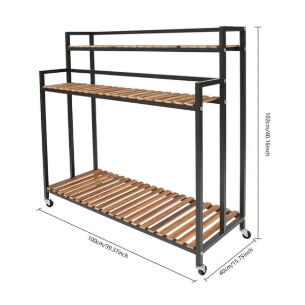 Hot Plantehylde, 3-lags design, flytbar med universelle hjul,sort Plantestativer