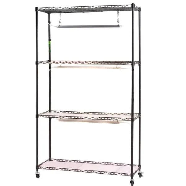 Kit Til Plante- & Urtedyrkning^Plantehylde Med Vækstlampe - Indendørs Plantestativ - 4 Niveauer - 150 cm Højt - Med Hjul - 90 W 3-Farvet Fuldspektrum - Til Frøspiring