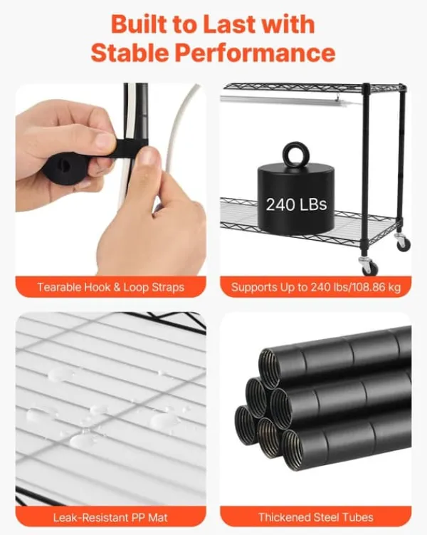 Kit Til Plante- & Urtedyrkning^Plantehylde Med Vækstlampe - Indendørs Plantestativ - 4 Niveauer - 150 cm Højt - Med Hjul - 90 W 3-Farvet Fuldspektrum - Til Frøspiring