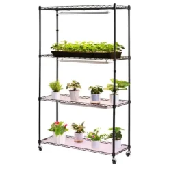 Kit Til Plante- & Urtedyrkning^Plantehylde Med Vækstlampe - Indendørs Plantestativ - 4 Niveauer - 150 cm Højt - Med Hjul - 90 W 3-Farvet Fuldspektrum - Til Frøspiring
