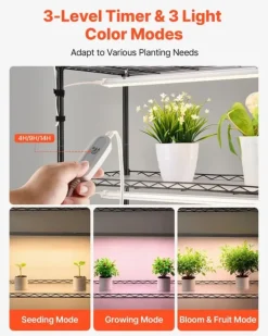 Plantestativer^Plantehylde med Vækstlys - Indendørs Plantestativ 6 Etager - 180 cm Høj - Med Hjul - 150 W LED Fuldspektrum 3 Farver - Timer 4/9/14 - Til Frøspiring | CDON