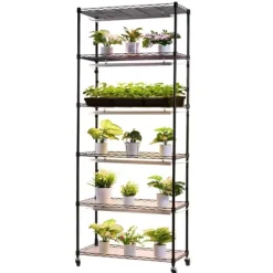 Plantestativer^Plantehylde med Vækstlys - Indendørs Plantestativ 6 Etager - 180 cm Høj - Med Hjul - 150 W LED Fuldspektrum 3 Farver - Timer 4/9/14 - Til Frøspiring | CDON
