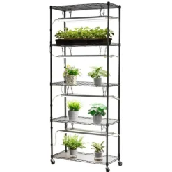 Kit Til Plante- & Urtedyrkning^Plantehylde med vækstlys - Indendørs plantestativ på hjul - 180 cm Høj - 192 W 5000 K Fuldspektret - Kraftigt Metal - Til Frøspiring