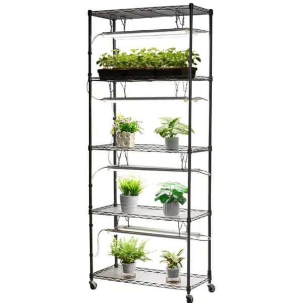 Kit Til Plante- & Urtedyrkning^Plantehylde med vækstlys - Indendørs plantestativ på hjul - 180 cm Høj - 192 W 5000 K Fuldspektret - Kraftigt Metal - Til Frøspiring