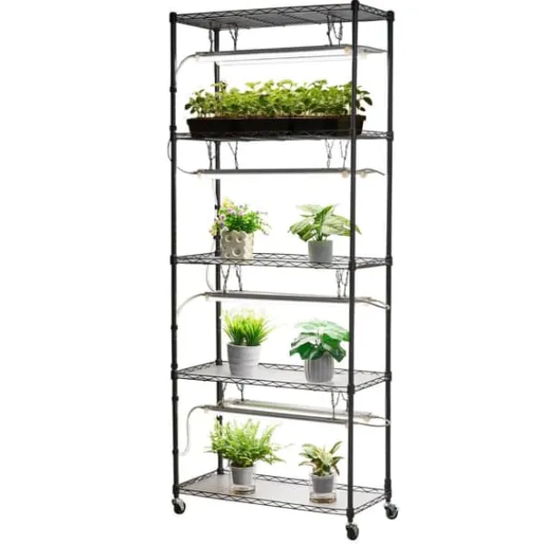 Kit Til Plante- & Urtedyrkning^Plantehylde med vækstlys - Indendørs plantestativ på hjul - 180 cm Høj - 192 W 5000 K Fuldspektret - Kraftigt Metal - Til Frøspiring