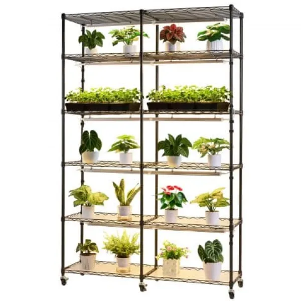 New Plantehylde, 6-niveaus dobbelt række indendørs planteholder, 120x35x180 cm, metal Plantestativer