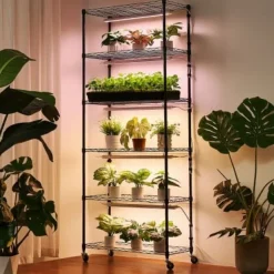 Hot Plantehylde, 6-niveaus indendørs planteholder med vækstlys, 75x35x180 cm Plantestativer