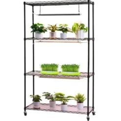 Plantestativer^Plantehylde, 4-niveaus indendørs planteholder med vækstlys, 90x35x150 cm, metal