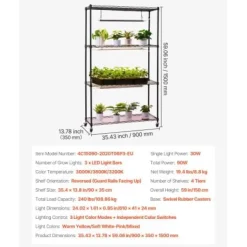 Plantestativer^Plantehylde, 4-niveaus indendørs planteholder med vækstlys, 90x35x150 cm, metal