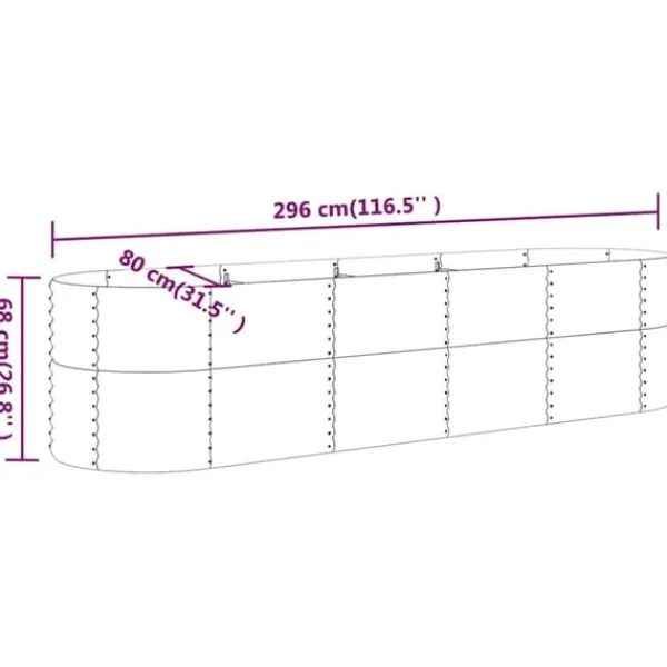 Plantningsbænke^Plantekasse i galvaniseret stål - Højbed til have og terrasse | Størrelse: 296x80x68 cm | Farve: Antracitgrå
