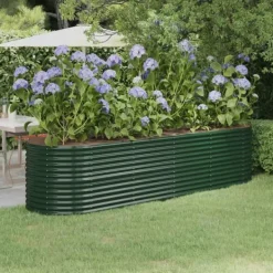 Plantningsbænke^Plantekasse i galvaniseret stål - Holdbar og vejrbestandig | Størrelse: 296x80x68 cm | Farve: Grøn