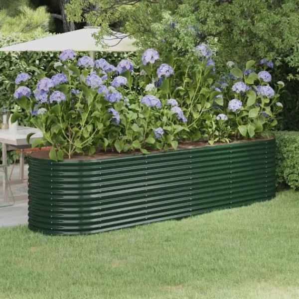 Plantningsbænke^Plantekasse i galvaniseret stål - Holdbar og vejrbestandig | Størrelse: 296x80x68 cm | Farve: Grøn