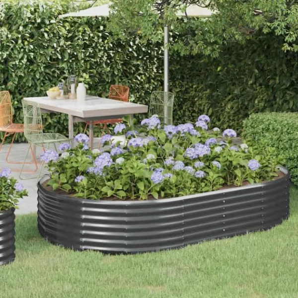 Plantningsbænke^Plantekasse i galvaniseret stål - Højbed til have og altan | 214x140x36 cm | Farve: Antracitgrå