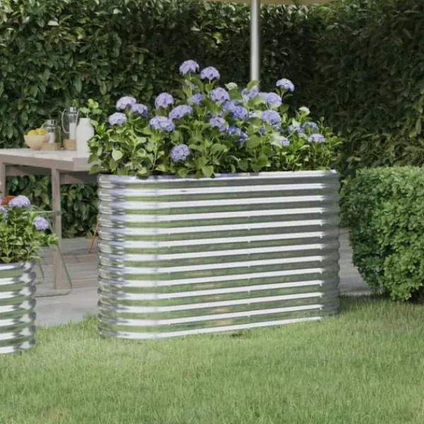 Plantningsbænke^Plantekasse i galvaniseret stål - Højbed | Størrelse: 114x40x68 cm | Farve: Sølv