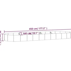 New Plantekasse i galvaniseret stål - Højbed til haven | Størrelse: 450x140x36 cm | Farve: Sølv Plantningsbænke