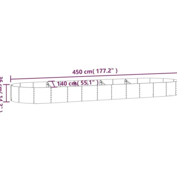 New Plantekasse i galvaniseret stål - Højbed til haven | Størrelse: 450x140x36 cm | Farve: Sølv Plantningsbænke