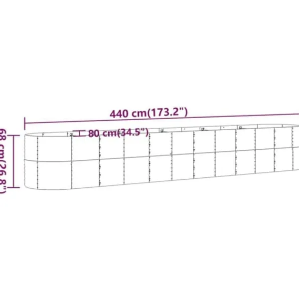 Plantekasse i galvaniseret stål - Højbed til haven | Størrelse: 440x80x68 cm | Farve: Brun Plantningsbænke
