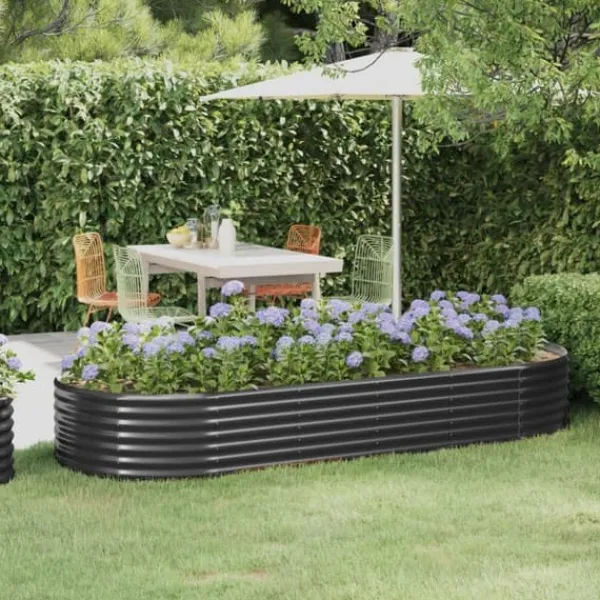 New Plantekasse i galvaniseret stål - Robust højbed | Farve: Antracitgrå | Størrelse: 249x100x36 cm Plantningsbænke