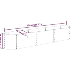 Plantningsbænke^Plantekasse i galvaniseret stål - Robust højbed | Størrelse: 224x40x36 cm | Farve: Sølv