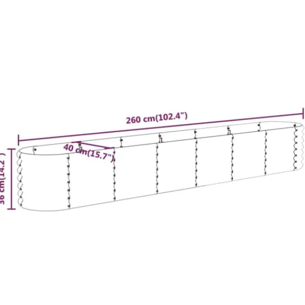 Clearance Plantekasse i galvaniseret stål - Højbed til haven | Størrelse: 260x40x36 cm | Farve: Brun Plantningsbænke