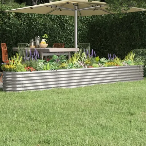 Plantningsbænke^Plantekasse i galvaniseret stål - Højbed | Størrelse: 332x40x36 cm | Farve: Sølv