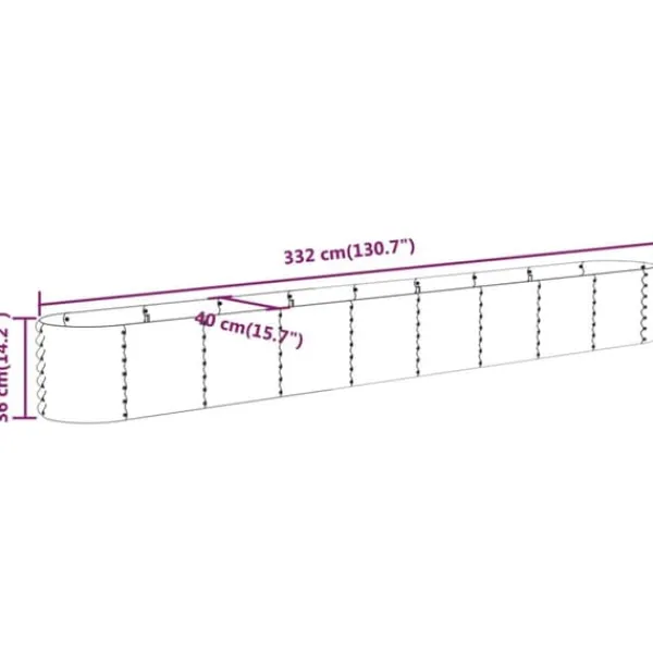 Plantningsbænke^Plantekasse i galvaniseret stål - Højbed | Størrelse: 332x40x36 cm | Farve: Sølv