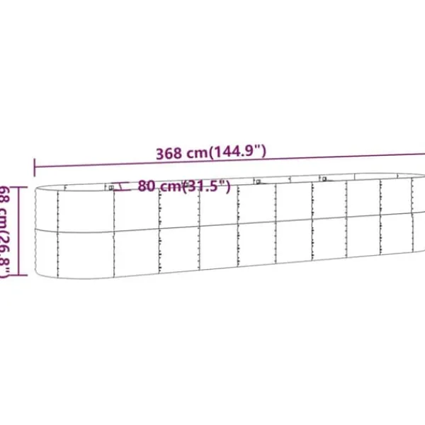 Plantningsbænke^Plantekasse i galvaniseret stål - Højbed til have og terrasse | Størrelse: 368x80x68 cm | Farve: Sølv