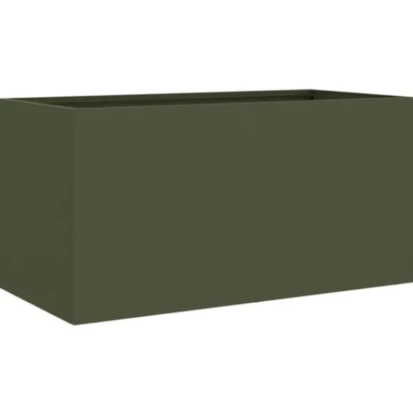 Plantekasse i koldvalset stål - Dekorativ til haven | Farve: Olivengrøn | Størrelse: 62x30x29 cm Plantningsbænke