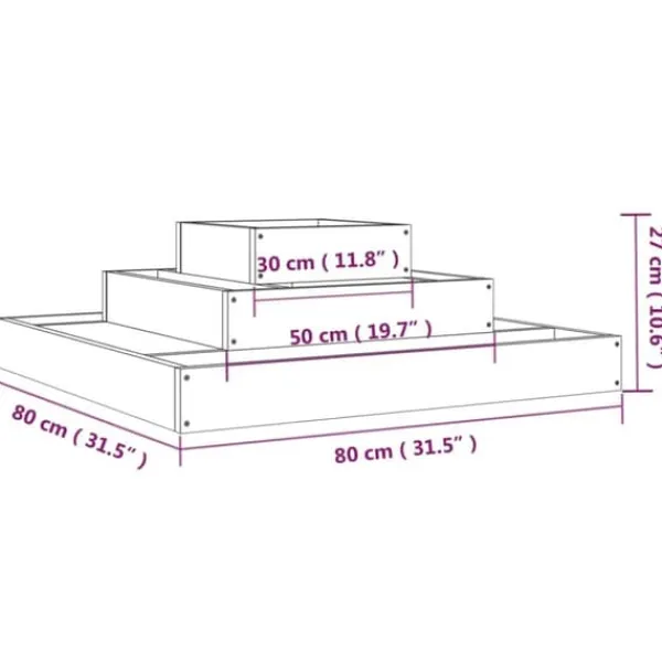 Clearance Plantekasse i massivt douglasgran - 3 niveauer | Størrelse: 80x80x27 cm Krukker & Plantebeholdere