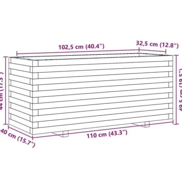 Krukker & Plantebeholdere^Plantekasse i massivt fyrretræ - Robuste blomsterkasser | Størrelse: 110x40x49,5 cm | Farve: Gyldenbrun