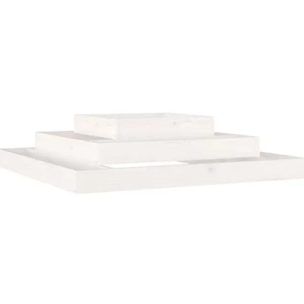 Plantningsbænke^Plantekasse i massivt fyrretræ - 3 niveauer til blomster og planter | Størrelse: 110x110x27 cm | Farve: Hvid