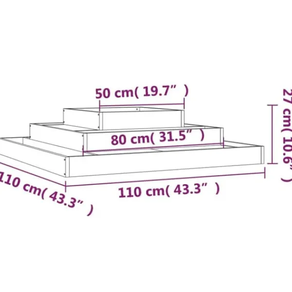 Plantningsbænke^Plantekasse i massivt fyrretræ - 3 niveauer til blomster og planter | Størrelse: 110x110x27 cm | Farve: Hvid