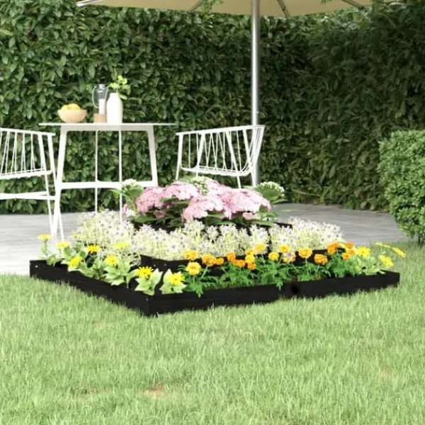 Plantningsbænke^Plantekasse i massivt fyrretræ - Blomsterkasse med 3 niveauer | Størrelse: 110x110x27 cm | Farve: Sort