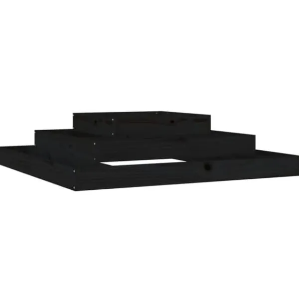 Plantningsbænke^Plantekasse i massivt fyrretræ - Blomsterkasse med 3 niveauer | Størrelse: 110x110x27 cm | Farve: Sort