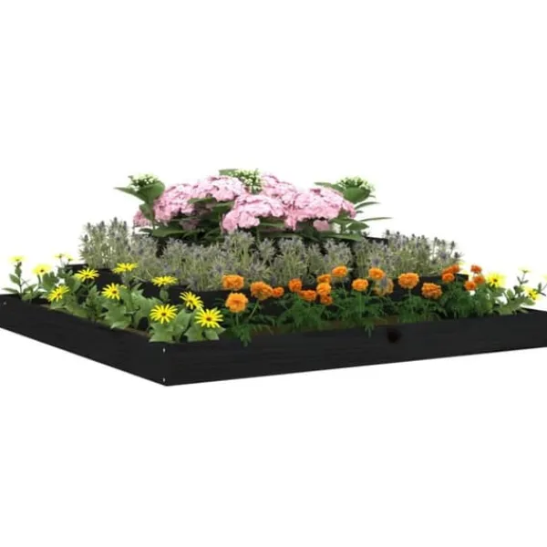 Plantningsbænke^Plantekasse i massivt fyrretræ - Blomsterkasse med 3 niveauer | Størrelse: 110x110x27 cm | Farve: Sort