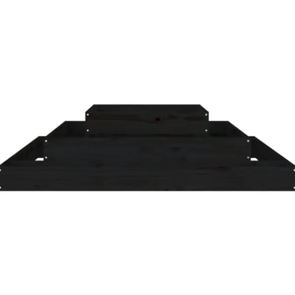 Plantningsbænke^Plantekasse i massivt fyrretræ - Blomsterkasse med 3 niveauer | Størrelse: 110x110x27 cm | Farve: Sort