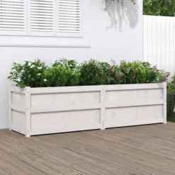 Sale Plantekasse i massivt fyrretræ - Dekorativ til have og terrasse | Størrelse: 180x50x50 cm | Farve: Hvid Plantningsbænke