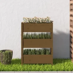 Plantningsbænke^Plantekasse i massivt fyrretræ - Dekorativ til stuer og altaner | Størrelse: 77x25x104,5 cm | Farve: Gyldenbrun