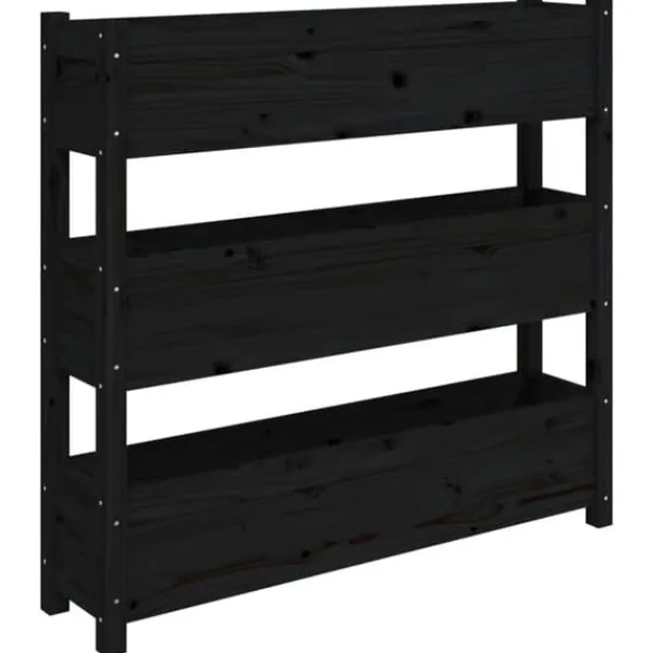 Discount Plantekasse i massivt fyrretræ - Dekorativ til altaner | Størrelse: 112x25x104,5 cm | Farve: Sort Plantningsbænke