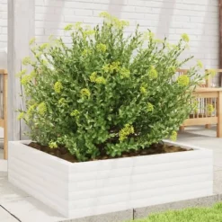 Buskads^Plantekasse i massivt fyrretræ - Rustik og robust | Størrelse: 80x80x23 cm | Farve: Hvid