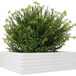 Buskads^Plantekasse i massivt fyrretræ - Rustik og robust | Størrelse: 80x80x23 cm | Farve: Hvid