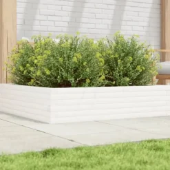 Best Plantekasse i massivt fyrretræ - Dybde 100 cm | Farve: Hvid | Størrelse: 100x100x23 cm Plantningsbænke